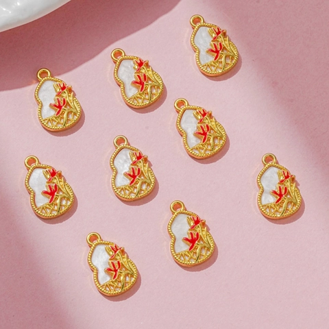 Ciondolo in Lega Smaltata in Stile Cinese Vintage Con Motivo a Fiori di Zucca Solo per la Creazione di Collane e Braccialetti Fai-da-te Accessorio per Gioielli Tradizionale Placcato in Oro