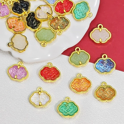 Alloy Chinese Style Ruyi Lock Cloud Pendant Charms Gold Plated Inlay For DIY Jewelry Making Crafts Necklace Bracelet