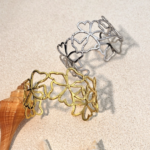 Vintage Edelstahl Durchbrochene Blume Armreif Für Damen Böhmisch Geometrisch Offen Armband Gold Silber Überzogen Schmuck