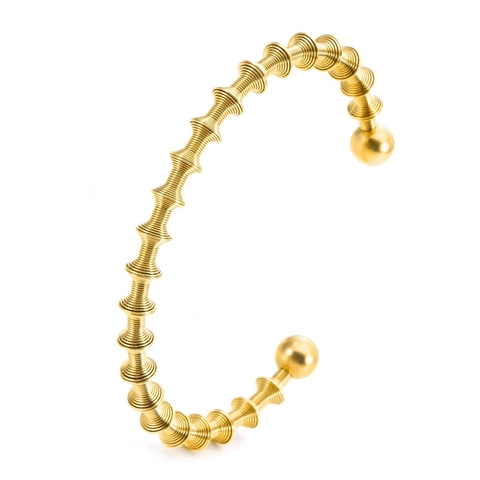 Fashion Stainless Steel Spiral Spring Bangle For Women Niche Design Layered Open Cuff Bangle With Double Beads Geometric Hand Jewelry Gift