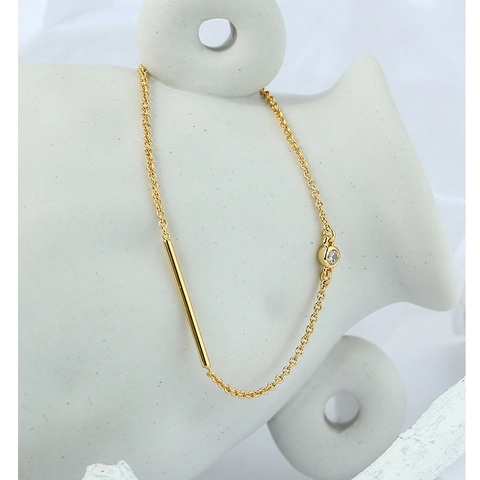 Bracciale in Rame Placcato Oro Minimalista per Donna Barra Geometrica Zirconia Intarsiata Bracciale a Catena Gioielli di Moda