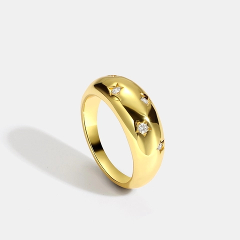 Anillo de Cúpula de Cobre Chapado en Oro con Estrellas y Circonia Anillo Geométrico con Gemas Incrustadas Joyería Minimalista para Mujer