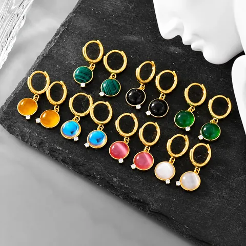Vintage geometrische Kupferohrringe mit bunten runden Strassanhängern Rund Drop Ohrringe für Damen Schmuck Geschenk