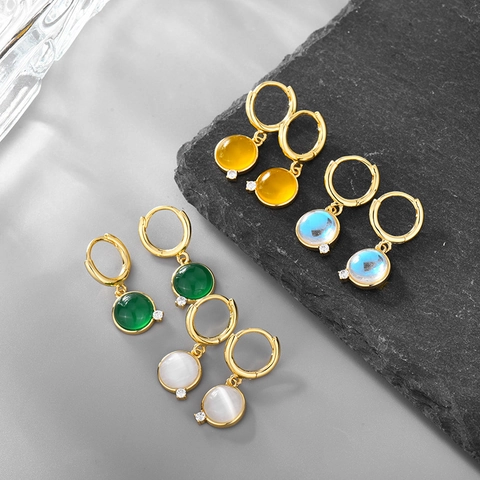 Vintage geometrische Kupferohrringe mit bunten runden Strassanhängern Rund Drop Ohrringe für Damen Schmuck Geschenk