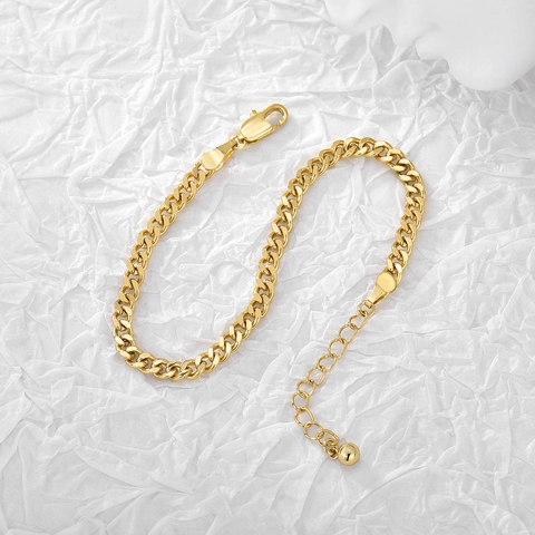 Pulsera Minimalista de Cobre con Eslabón Cubano para Hombre Mujer Bañado en Oro 18K Plata Cadena Ajustable Joyería Regalo
