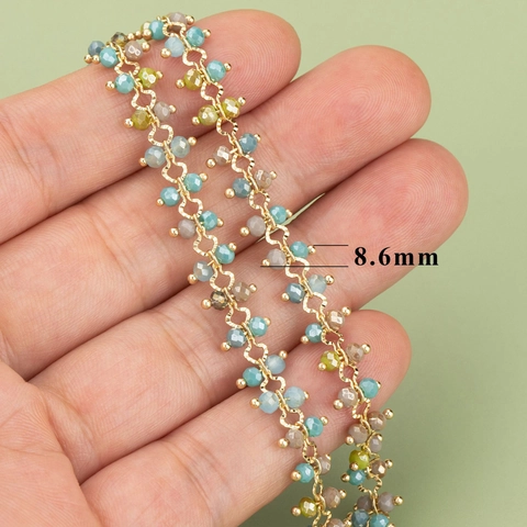 Gold Plated Copper Jewelry Chain With Faceted Glass Beads Wave Design Handmade DIY Craft Material For Bracelet Necklace Making