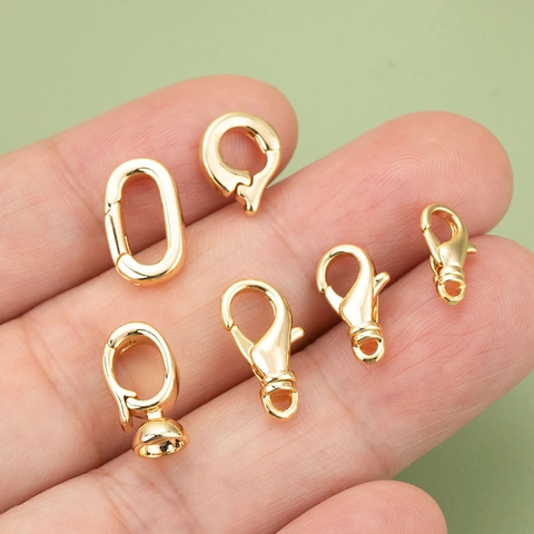 Copper Electroplated Lobster Clasp Spring Ring Clasp Connector For DIY Necklace Bracelet Jewelry Making Accessories Findings