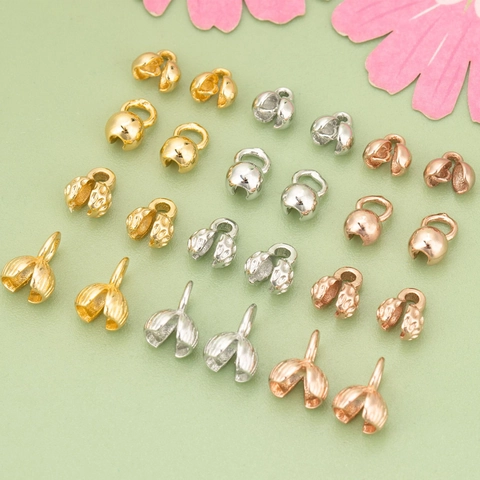 Copper Plated Gold Jewelry Connector Clasps Flower Bud Cap Bead Tips DIY Necklace Bracelet Making Jewelry Findings