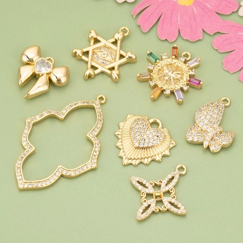 Vintage Micro Pave Rhinestone Evil Eye Butterfly Heart Geometric Copper Pendants For DIY Necklace Earring Jewelry Making Accessories