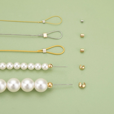 18K Gold Plated Copper Crimp Beads And Crimp Covers For DIY Jewelry Making Findings C-Shape Position Beads Connector End Caps