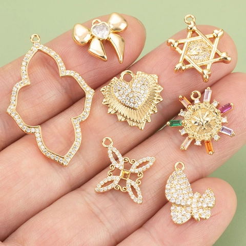 Vintage Micro Pave Rhinestone Evil Eye Butterfly Heart Geometric Copper Pendants For DIY Necklace Earring Jewelry Making Accessories