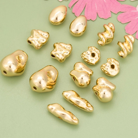Baroque Irregular Copper Beads 18K Gold Silver Plated Through Hole Spacer Beads For DIY Jewelry Making Bracelet Accessories