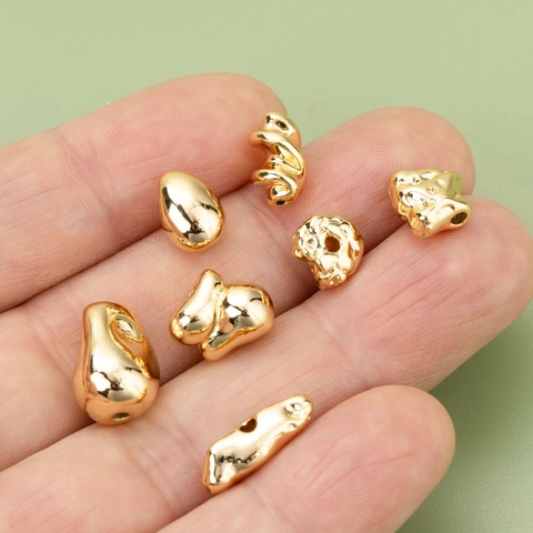 Baroque Irregular Copper Beads 18K Gold Silver Plated Through Hole Spacer Beads For DIY Jewelry Making Bracelet Accessories