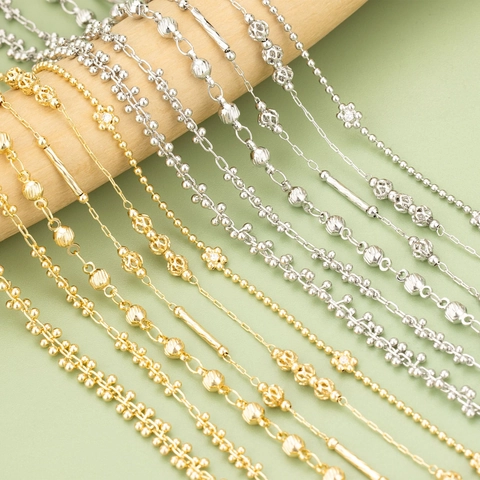 Copper DIY Jewelry Making Chain Flower Bead Ball Tube Gold Silver Electroplated Rhinestone Chain For Necklace Bracelet DIY