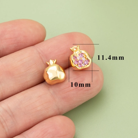 Copper 18K Gold Plated Zirconia Fruit Pomegranate Apple Pendant Charms For DIY Necklace Bracelet Jewelry Making Accessories
