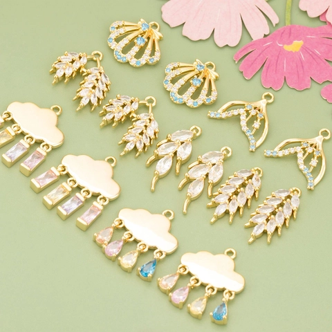 Copper Gold Plated Zirconia Charms Cloud Shell Wheat Fish Tail Pendants For DIY Necklace Bracelet Jewelry Making Accessories