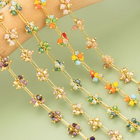 Handmade Beaded Copper Chain Gold Plated Flower Cluster Jewelry Making Findings For Necklace Bracelet Crafting Jewelry