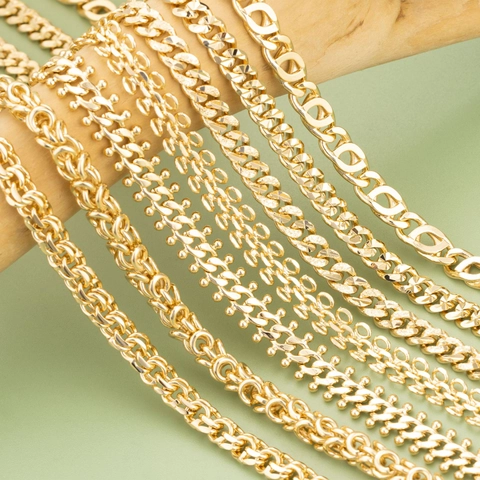 Cadena de Eslabones de Cobre Hip Hop para Creación de Joyería Bañado en Oro Plata Materiales DIY Collar Pulsera Cadena Bizantina Cubana Accesorios de Artesanía
