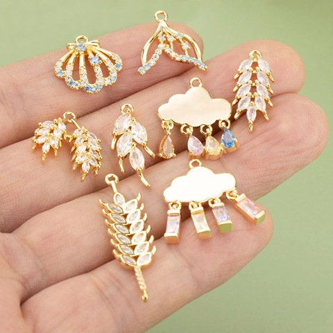 Copper Gold Plated Zirconia Charms Cloud Shell Wheat Fish Tail Pendants For DIY Necklace Bracelet Jewelry Making Accessories