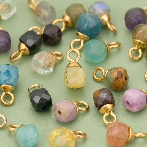 Stainless Steel Mini Natural Stone Pendant Charms For DIY Jewelry Making Amethyst Citrine Crystal Faceted Stone Small Pendants