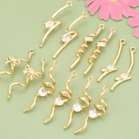 18K Gold Plated Copper Zircon Bow Knot Spiral DIY Jewelry Findings For Earring Necklace Making Craft Accessory Pendants