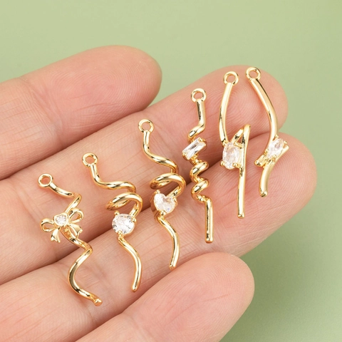 18K Gold Plated Copper Zircon Bow Knot Spiral DIY Jewelry Findings For Earring Necklace Making Craft Accessory Pendants