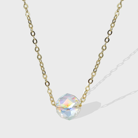 Brass Gold Plated Faceted Crystal Bead Pendant Necklace For Women Minimalist Aurora Borealis Rhinestone Chain Necklace Jewelry
