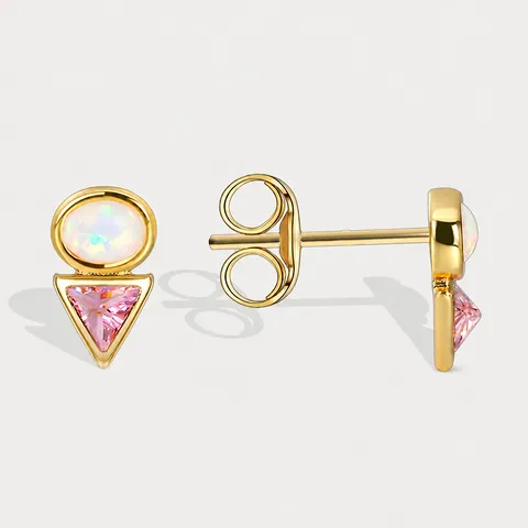 Geometric Triangle Stud Earrings For Women With 925 Sterling Silver Post Copper Pink Zirconia White Opal Modern Jewelry