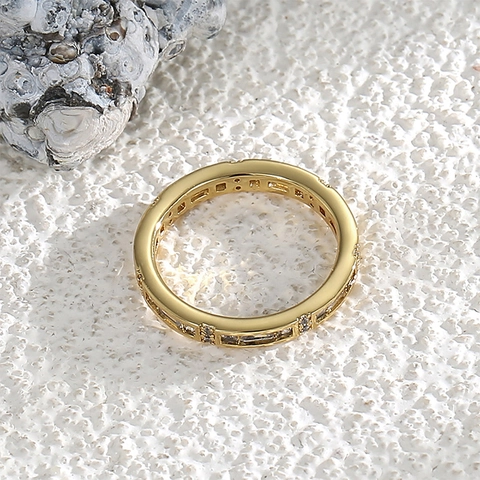 Anillo de Eternidad de Cobre de Estilo Occidental Chapado en Oro Con Circonia Incrustada Joyería de Mano Geométrica Anillo de Moda Mujer Regalo Fiesta