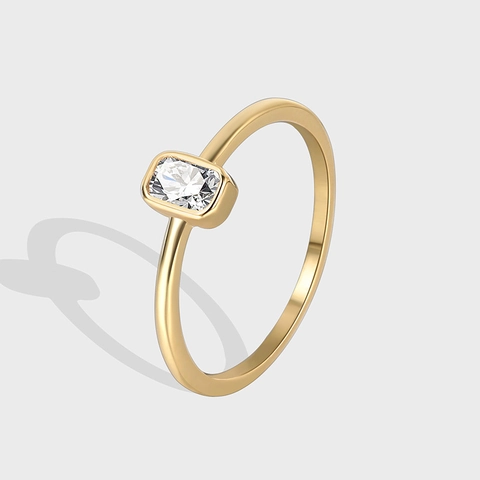 Anillo De Circón Cuadrado Moda Francesa Para Mujer Chapado En Oro Plata Cobre Piedra Rectangular Joyería Geométrica Minimalista