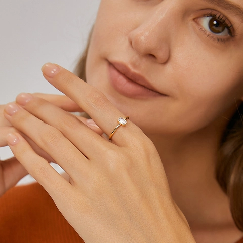 Anillo De Circón Cuadrado Moda Francesa Para Mujer Chapado En Oro Plata Cobre Piedra Rectangular Joyería Geométrica Minimalista
