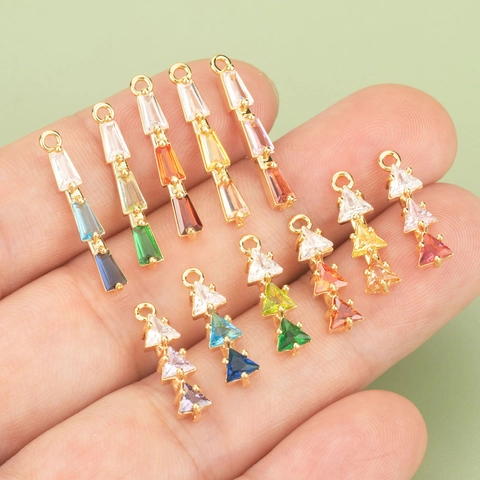 DIY Copper 18K Gold Plated Geometric Gradient Zirconia Pendant Connector For Bracelet Necklace Earrings Jewelry Making Findings
