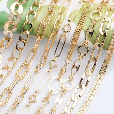 18K Gold Plated Copper Chain For DIY Jewelry Making Western Minimalist Hip Hop Figaro Paperclip Link Chain Handmade Accessory