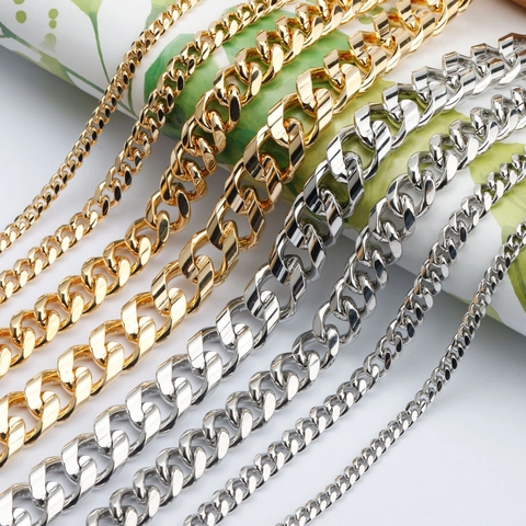 Chaîne Maille Gourmette Minimaliste en Cuivre Plaqué Or 18K Argent DIY Matériaux de Bijouterie Chaîne Plate Collier Bracelet Accessoire