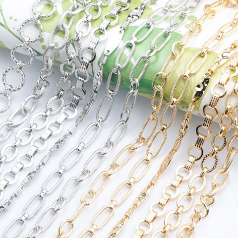 Electroplated 18K Gold Copper Chain Cross Link O-Shaped Textured Handmade DIY Jewelry Making Material Component Accessory