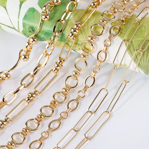 Minimalist 18K Gold Plated Copper Chain Material For DIY Necklace Bracelet Making Korean Geometric Paperclip Link Chains