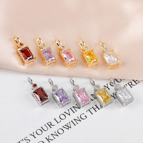 18k Gold Plated Copper Rectangular Zirconia Pendants For Jewelry Making Elegant Gemstone Earring Components DIY Craft Materials