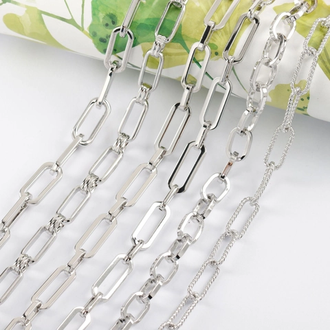 Silver Plated Copper Paperclip Jewelry Chain For DIY Jewelry Making Flat Square Link Minimalist Handmade Accessory Chain