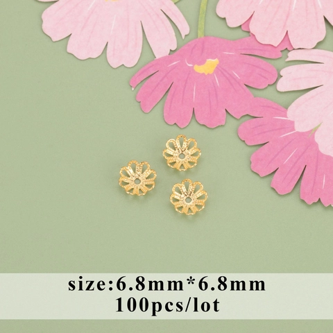 18k Gold Plated Copper Flower Bead Caps Hollow Floral Pattern Spacer Beads For DIY Jewelry Making Earring Components