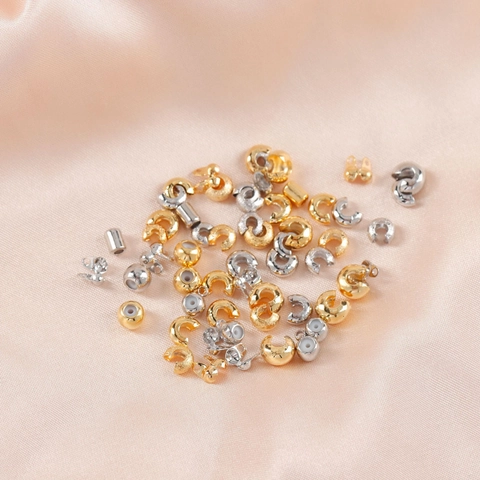 Gold Silver Plated Copper Positioning Beads For DIY Jewelry Making Spacer Beads Crimp Covers Bracelet Necklace Findings