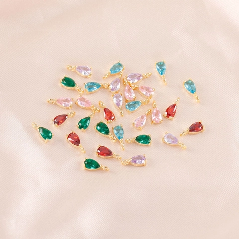DIY Copper Zirconia Water Drop Pendants Gold Plated Teardrop Charms For Necklace Bracelet Earring Jewelry Making Materials