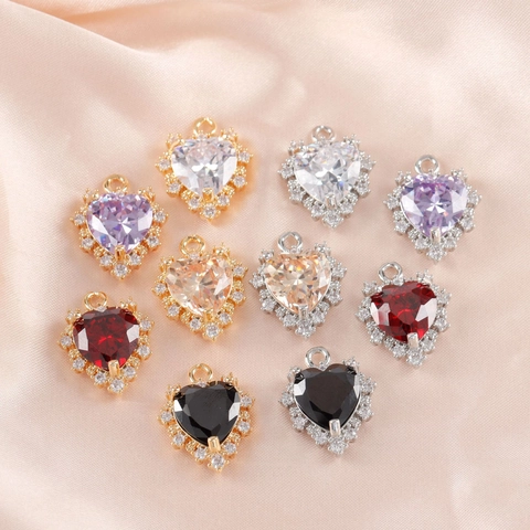 18K Gold Rhodium Beschichtete Herz Zirkonia Anhänger DIY Schmuckherstellung Zubehör Kupfer Herz Charms Für Halskette Ohrringe