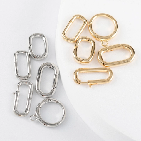 Moschettone Minimalista in Rame Placcato Oro 18K a Forma di D Ovale Con Chiusura a Molla per Creazione Gioielli Fai da Te