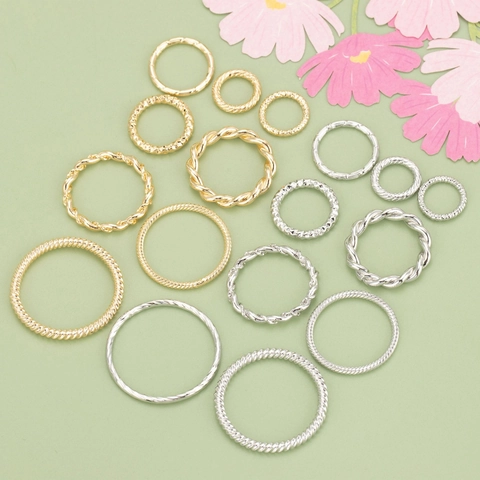 Gold Rhodium Plated Brass Twisted Pattern Rings DIY Jewelry Making Findings Accessories Minimalist Metal Finger Rings
