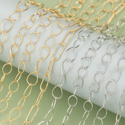 Copper Embossed DIY Jewelry Chains Gold Silver Plated Paperclip Chain For Necklace Bracelet Making Accessory