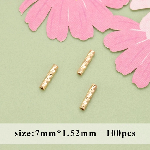 18K Gold Plated Copper Tubular Beads For DIY Jewelry Making Straight Curved S Shape Mesh Wave Thread Texture Metal Tube Findings