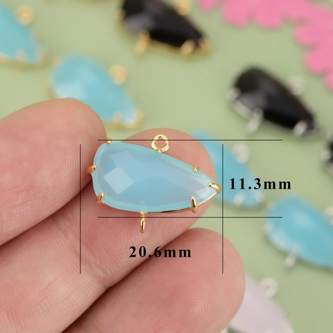 18K Gold Plated Copper Irregular Faceted Glass Double Ring Pendant Charms For DIY Earring Necklace Jewelry Making Accessories