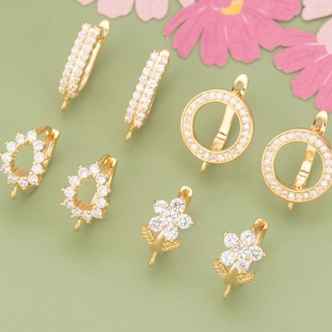 Crochets de Boucles d'Oreilles en Cuivre Plaqué Or 18K Zirconia Fleur pour Fabrication de Bijoux DIY Femme