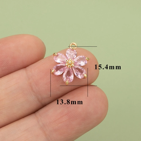 18K Vergoldeter Kupfer Blumen Anhänger Mit Bunten Zirkonia DIY Schmuck Zubehör Für Halsketten Ohrringe