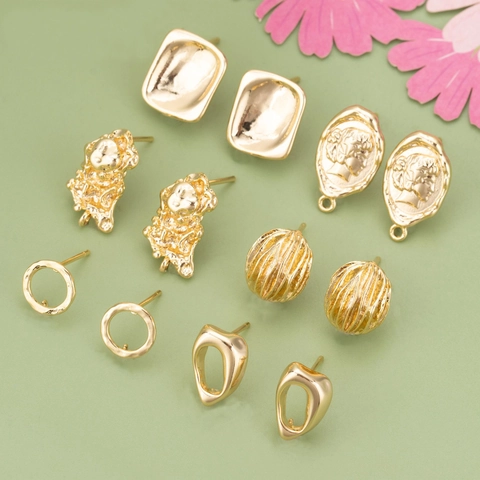 Accesorios para Pendientes DIY Irregulares Chapado en Oro Plata Cobre Relieve Retrato Geométrico para Fabricación Joyería Mujer